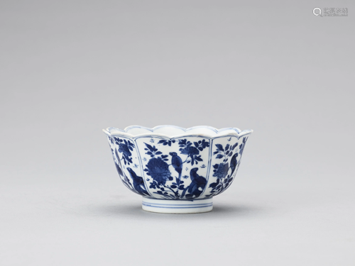 A BLUE AND WHITE LOBED BOWL, KANGXI