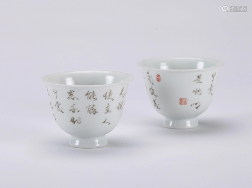 A PAIR OF CHINESE GRISAILLE DECORATED CUPS, …