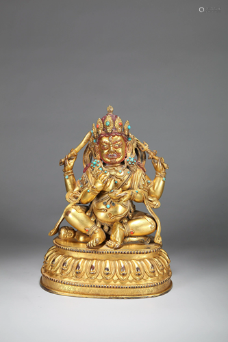 A CHINESE GILT BRONZE FIGURE OF YAMANT…