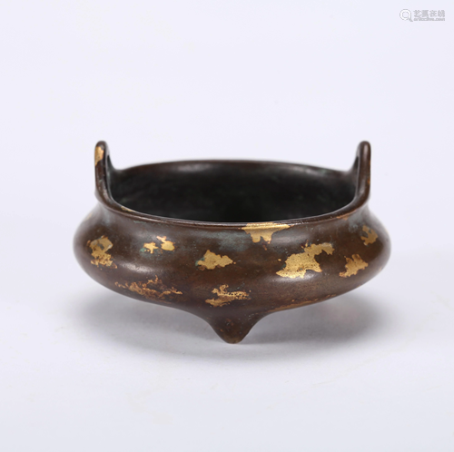 A CHINESE PARTIAL GILT BRONZE CENSER, QING…