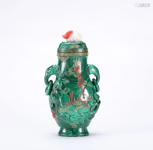 A CHINESE TURQUOISE AND AGATE VASE…