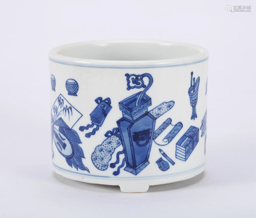 A CHINESE BLUE AND WHITE CENSER, QING DYNA…