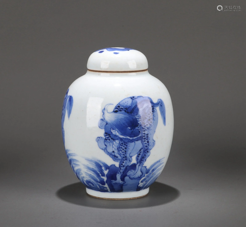 A CHINESE BLUE AND WHITE JAR, QING DYNASTY