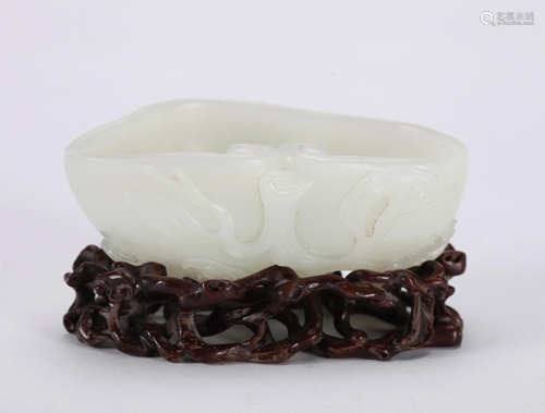 A CHINESE CARVED WHITE JADE BRUSH WASHER,…