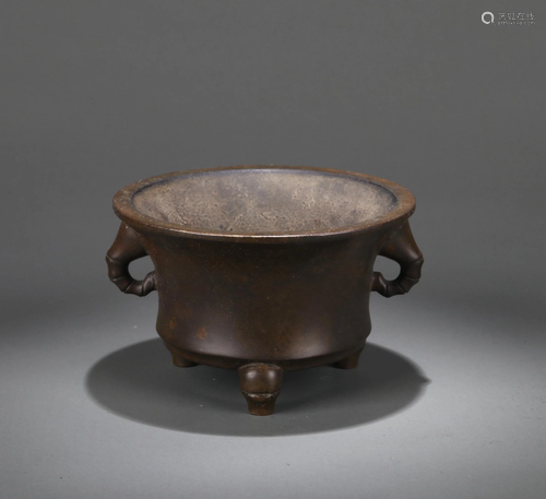 A CHINESE BRONZE BAMBOO-SHAPED CENSER, …