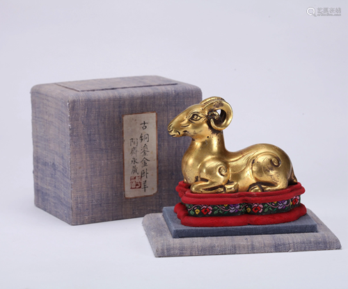 A CHINESE GILT BRONZE RAM, QING DYNASTY