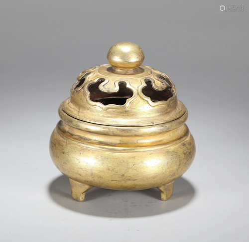 A CHINESE GILT BRONZE CENSER, QING DY…