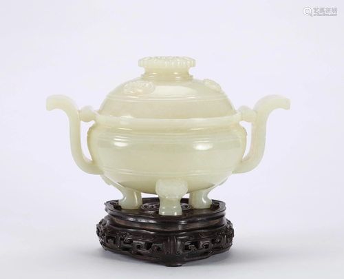 A CHINESE CARVED WHITE JADE CENSER, QING …