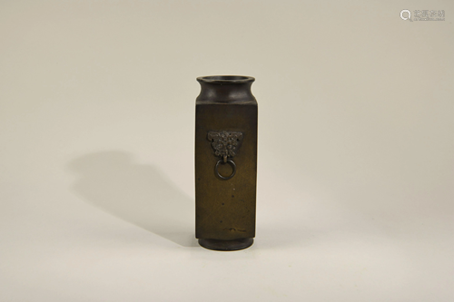 A CHINESE BRONZE FACETED VASE, QIANLONG …