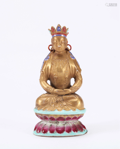 A CHINESE FAMILLE ROSE FIGURE OF AMITAYUS, …