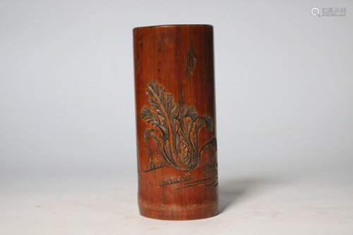 A CHINESE CARVED BAMBOO BRUSH POT, QING …