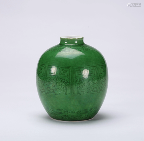 A CHINESE GREEN GLAZED JAR, KANGXI MARK, …