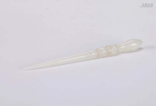 A CHINESE CARVED JADE HAIR PIN, 18TH CENTURY