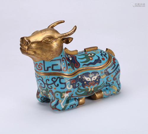 A CHINESE CLOSONNE ENAMEL OX-SHA…