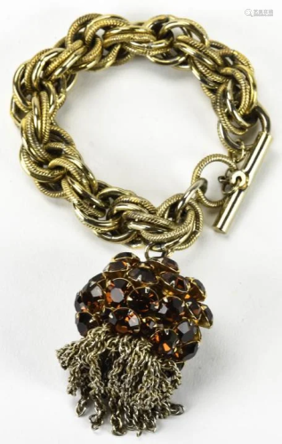 1970s Silver Tone Brown Paste Link Chain Bracelet