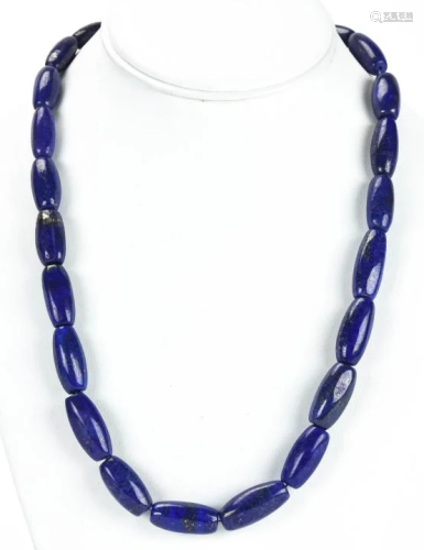 Carved Lapis Lazuli Bead Necklace Strand