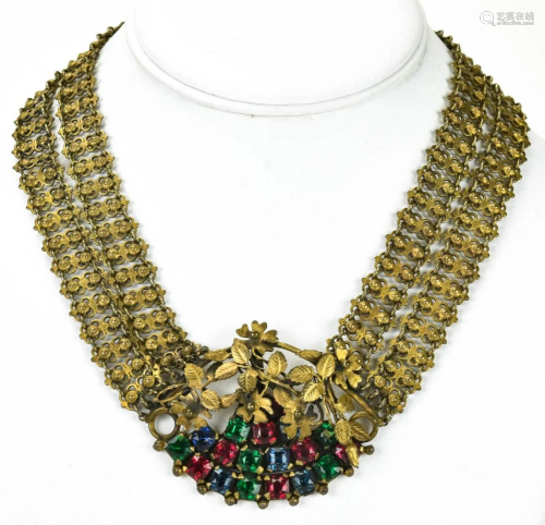 Antique C 1920s Gilt Metal & Paste Necklace