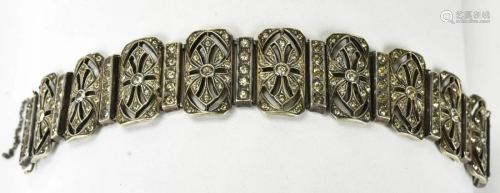 C 1930 Sterling & Paste Floral Link Bracelet