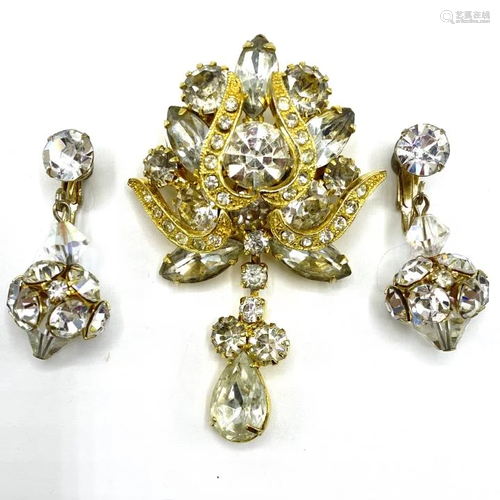 Stunning Vintage Costume Crystal Brooch Earrings