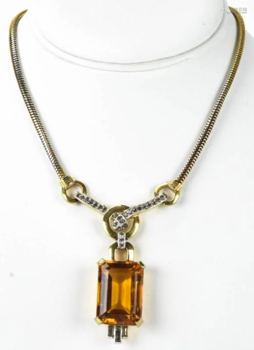 Retro C 1940 Mazer Gilt Citrine Paste Necklace