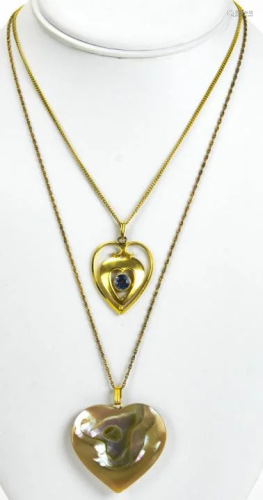 Two Vintage Necklace w Large Heart Pendants