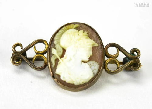 Antique 19th C Hand Carved Shell Cameo Brooch