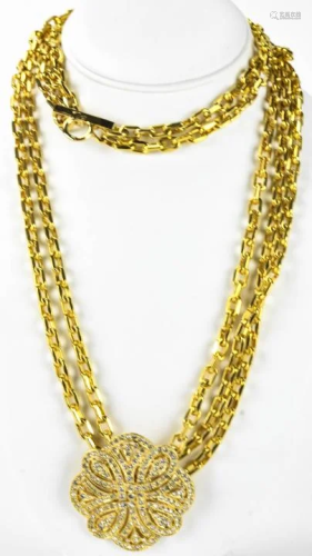 C 1990 5 Strand Gilt Chain Large Pendant Necklace