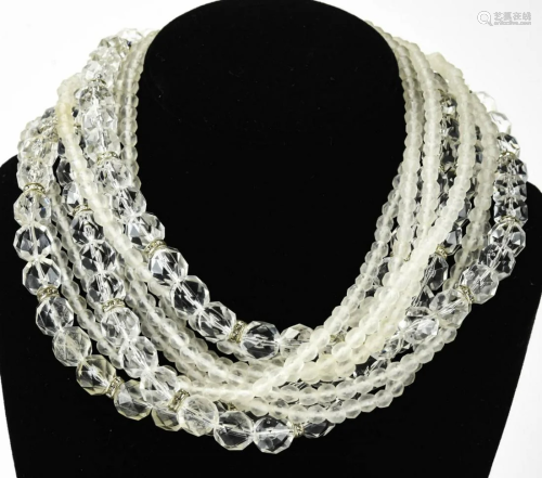 Circa 2000 9 Strand Clear & Frosted Bead Necklace
