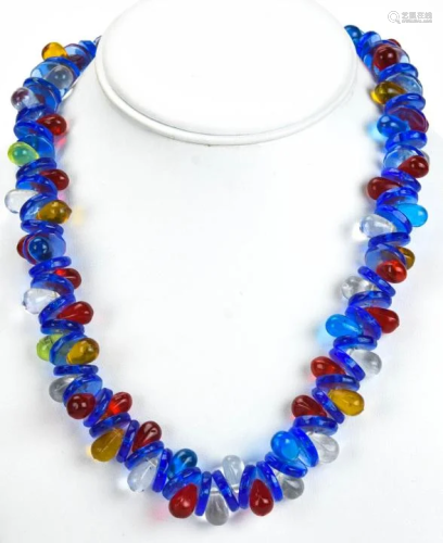 Vintage Retro Art Glass Colored Bead Necklace