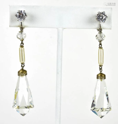 Antique Art Deco Pearl & Clear Paste Earrings