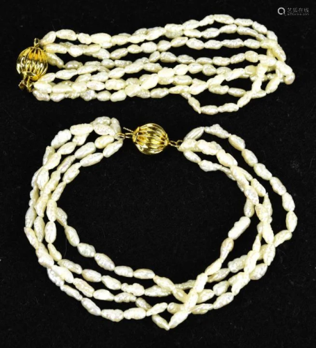 Pair of Multi Strand Baroque Seed Pearl Bracelets