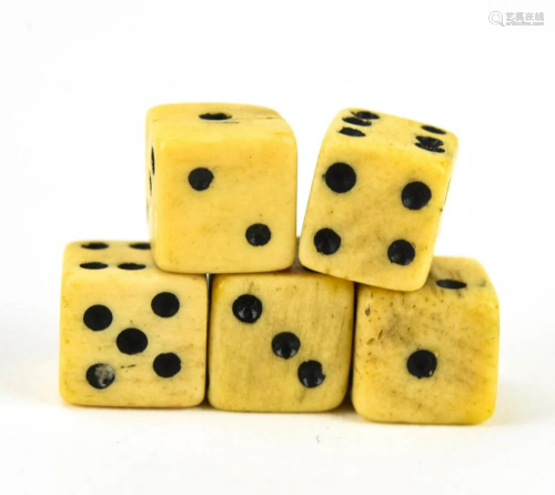 Collection of 5 Antique Miniature Carved Bone Dice