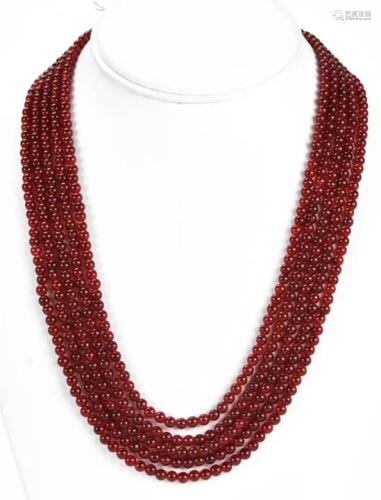 Handmade Five Strand Necklace of Ruby Beads