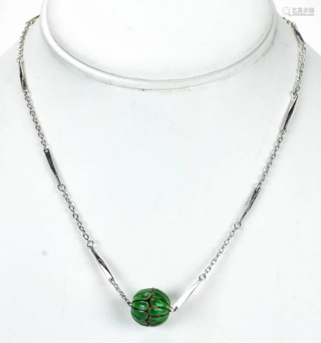 Vintage Sterling Silver Necklace w Enamel Pendant