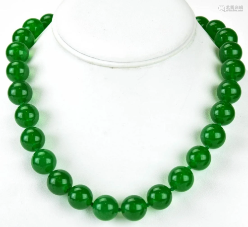 Hand Knotted Large Green Jade Bead Necklace
