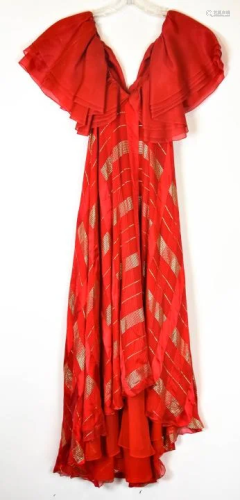 Designer Organza & Silk Ruffle Evening Gown