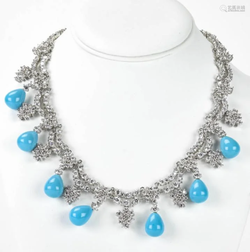 C 2000 Turquoise Glass Fringe Statement Necklace