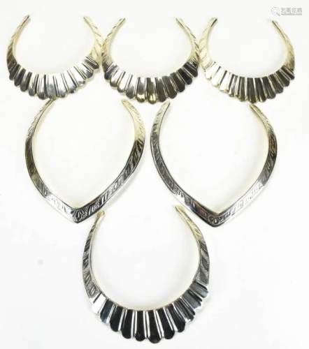 6 Indian Etched Silver Tone Collar Necklaces