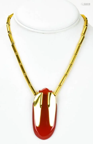 Vintage C 1930 Gilt Metal Bakelite Scarab Necklace
