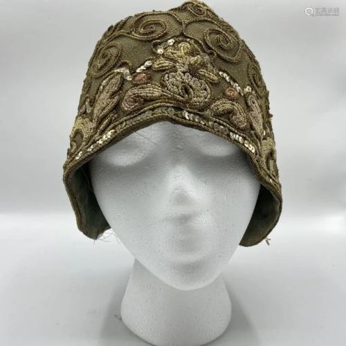 Vtg Original 1920s Cloche Beaded Embellished Hat