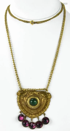 Vintage Edwardian Style Gilt & Jeweled Necklace