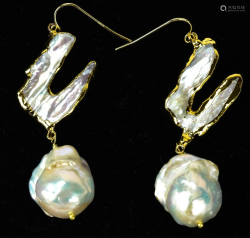 Gold Cultured Baroque & Blister Pearl Earrings