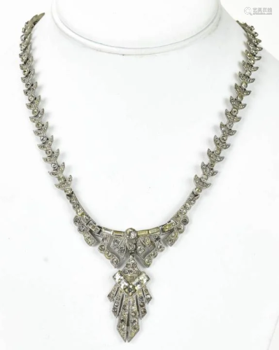 Vintage C 1940s Silver Tone Rhinestone Necklace