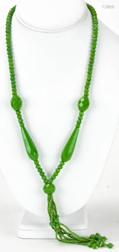 Antique Art Deco Green Art Glass Bead Necklace