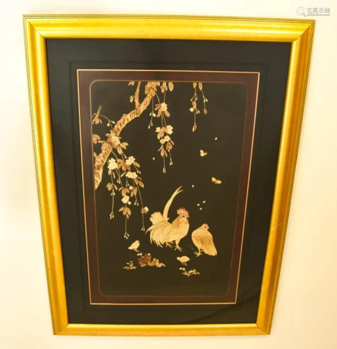 Chinese Carved Bovine Bone Rooster Wall Art