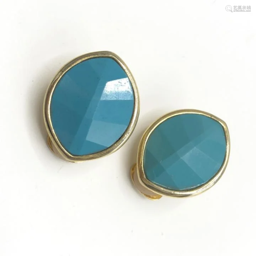 Vtg Blue Kenneth J. Lane Costume Clip-On Earrings