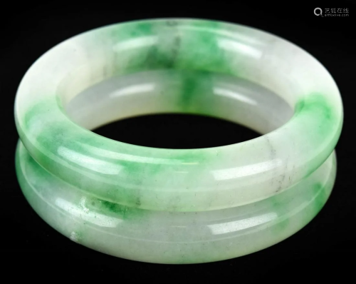 Pair of Chinese Carved Jade Bangle Bracelets