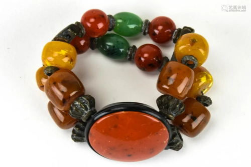 Chinese Design Bracelet w Faux Amber Beads