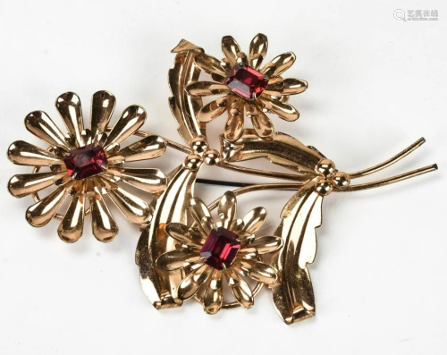 Vintage C 1940s Rose Gold Vermeil Floral Brooch