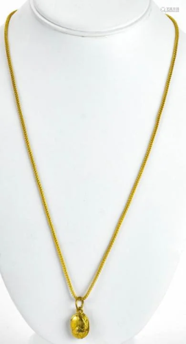 Gilt Egyptian Scarab Necklace Pendant w Chain